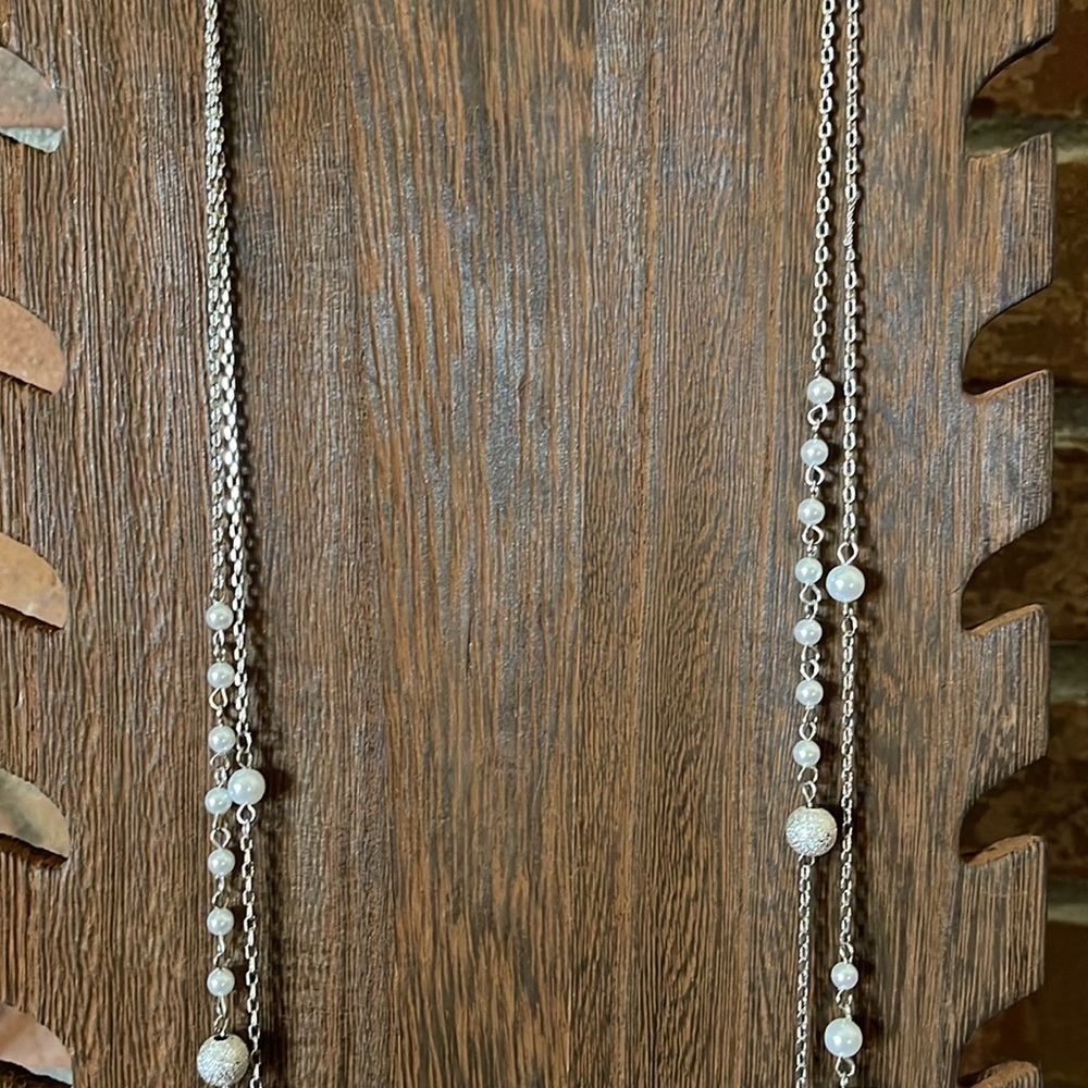 New York & Co Long Beaded Pearl & Crystal Necklace - Picture 4 of 6